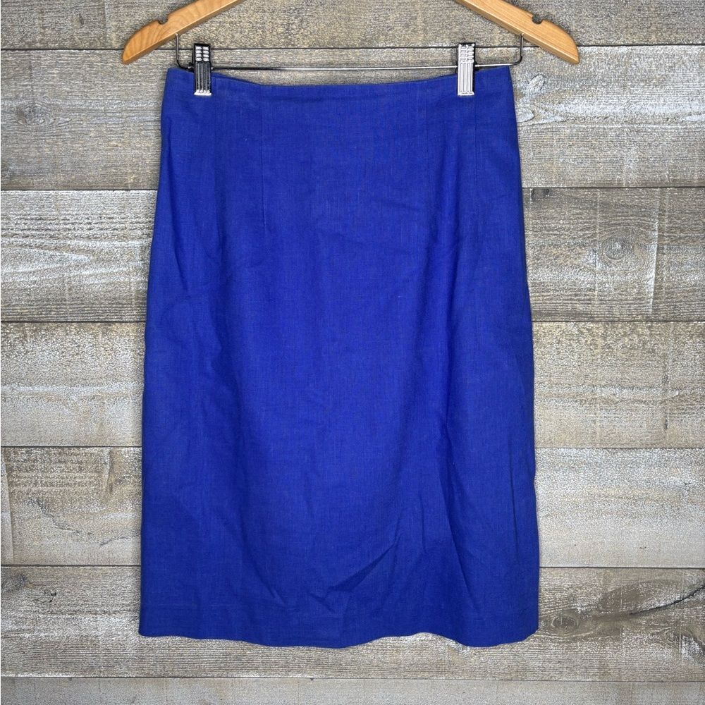 Sag Harbor 6 vintage linen blend royal blue straight pencil career skirt office